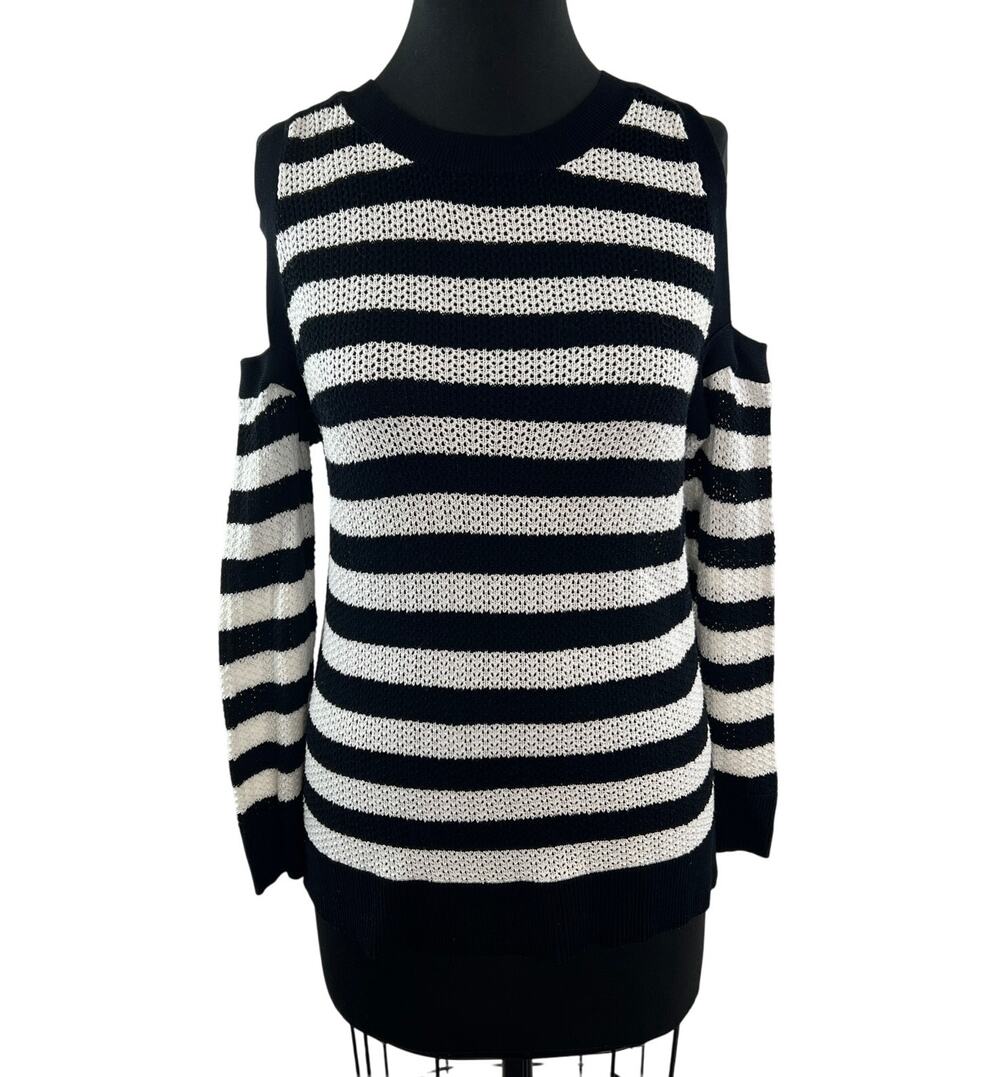 Rag & Bone White Black Sweater Striped Knit Crew Neck Cold Shoulder Sz M Medium